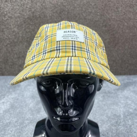 REASON YELLOW CHECKERED CAP BASEBALL TARTAN HAT Y2K - Picture 2 of 7